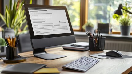 Poster - Modern Workplace Computer Setup With Desk And Accessories