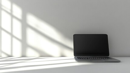 Poster - Laptop computer sits on a white surface in sunlight