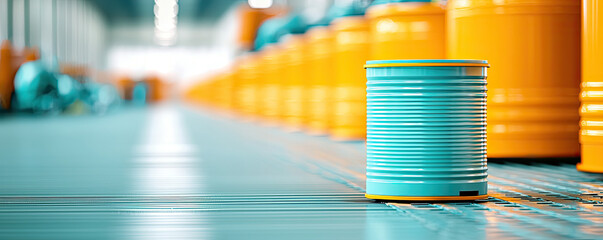 Poster - Colorful barrels in a warehouse, showcasing organization and industrial efficiency.