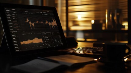 Poster - Financial Data Displayed On A Tablet Screen At Night
