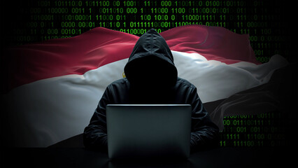 Egypt flag - 3D realistic waving flag on matrix digital background with binary code