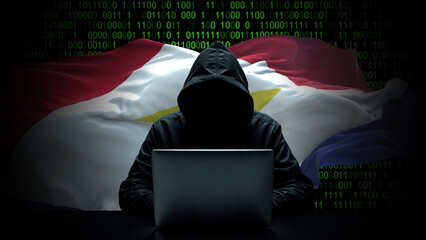 Saba flag - 3D realistic waving flag on matrix digital background with binary code