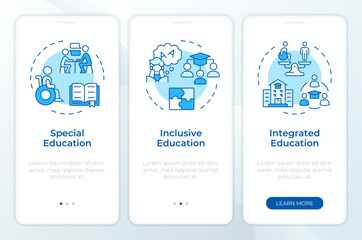 Canvas Print - Approaches to education blue onboarding mobile app screen. School walkthrough 3 steps editable graphic instructions with linear concepts. UI, UX, GUI template. Montserrat SemiBold, Regular fonts used