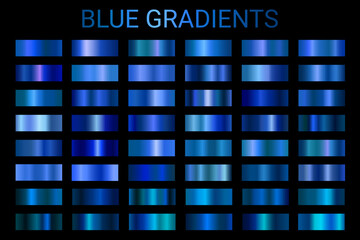 Wall Mural - blue metallic gradients, chrome metal foil texture gradient set