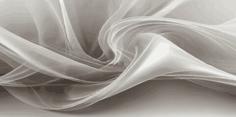 Wall Mural - Design of smooth dark light grey and white wave smokey fog, flowing white background.  