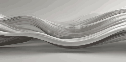 Design of smooth grey and white wave line smokey fog, flowing white background.  