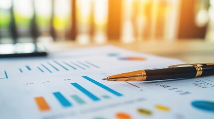 Poster - Business financial analysis pen charts graphs data