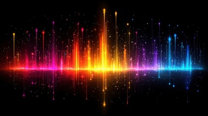 Poster - Vibrant Colorful Audio Spectrum Visualization with Bright Light Effects and Starry Background for Music and Sound Design Applications