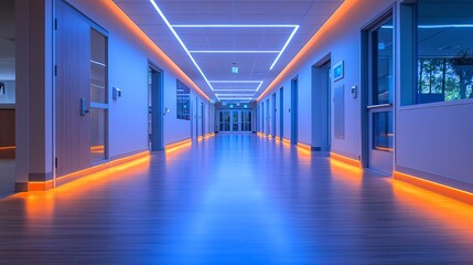  Futuristic Hallway with Bright Lighting and Wide Doorways