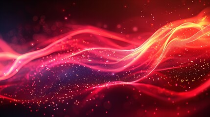 Poster - Abstract red waves on a black background technology, horizontal composition.