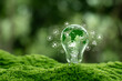 © witsarut - Green logistics concept. Eco friendly Air, sea, and land transport. Green map in light bulb with Green logistics icon for invent the clean energy process to Net zero carbon emission.