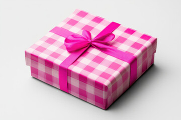 Wall Mural - pink plaid gift box with ribbon, perfect for celebrations and special occasions. This charming design adds festive touch to any event