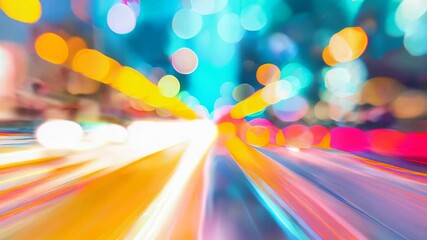 Poster - Colorful city lights and bokeh with motion blur effects, giving a sense of speed and urban energy in a vibrant scene.