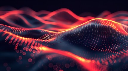 Poster - Abstract red waves on a black background technology, horizontal composition.