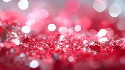 Poster - Macro shot of shimmering red glitter particles with bokeh lights, giving a festive, sparkling, and luxurious feel to the composition.