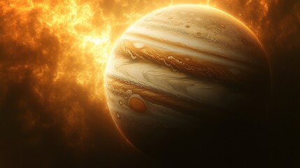 Wall Mural - jupiter illuminated during a solar eclipse with vibrant solar flares