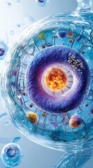Aufkleber - Abstract representation of a cell with a vibrant nucleus and surrounding structures.