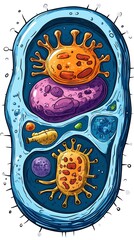 Aufkleber - A colorful illustration of a cell with various organelles and structures.
