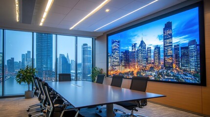 Poster - Modern Conference Room With Cityscape View And Large Screen