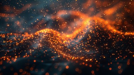 Poster - Abstract tech background with illuminated fiber optic connections, quantum computing network system.