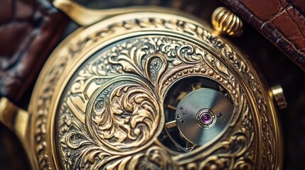 Poster - Ornate Gold Pocket Watch Detail Displaying Intricate Mechanism