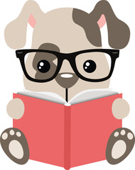 Wall Mural - Cute puppy sitting reading a book