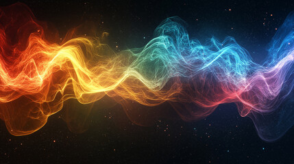 Aufkleber - Abstract colorful energy waves flowing through space with vibrant light dynamics. Radiant energy and motion concept.