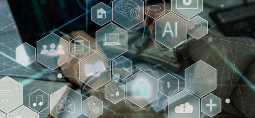 Leinwandbilder - AI (Artificial Intelligence) concept. Electronic circuit. Communication network.