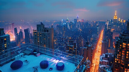 Aufkleber - Background aerial city at night on a rooftop.