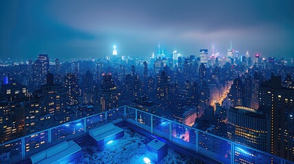 Aufkleber - Background aerial city at night on a rooftop.