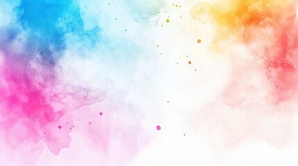 Poster - Vibrant watercolor background with a gradient of colors, including blue, pink, orange, and yellow, blending seamlessly with white space and scattered dots