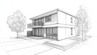 © khanifah - Sketch of a Modern House with Two Trees