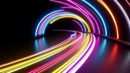 Poster - Colorful Neon Light Trails in a Dark Tunnel Creating a Dynamic and Energetic Background