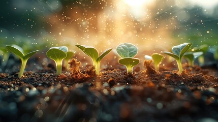 Poster - A seeds breaking through the soil, background clean.