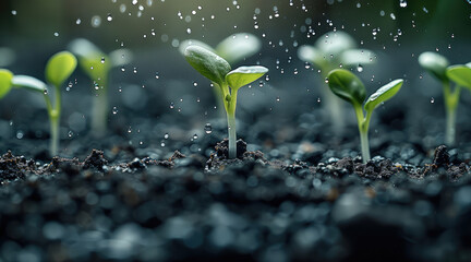 Poster - A seeds breaking through the soil, background clean.