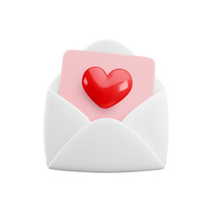 Vector cartoon 3d love letter. Realistic 3d render white opened envelope and letter with heart inside. Valentines Day greeting, Valentine email, Love message sign. Cute social media app design element