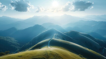 Poster - Hills and mountains, bright, sunny weather. taken from an elevated position.
