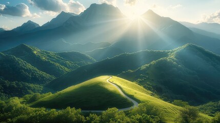 Poster - Hills and mountains, bright, sunny weather. taken from an elevated position.