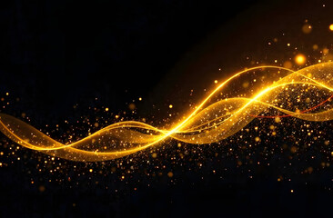 Poster - A mesmerizing abstract background with swirling golden light trails and sparkling particles set against deep black, evoking elegance and luxury.