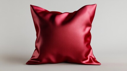 Poster - An exquisite red decorative cushion sits elegantly on a neutral surface, showcasing its soft texture and rich color
