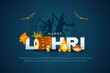 © Foto - Happy Lohri festival of Punjab India background. group of people playing lohri dance. vector illustration banner design