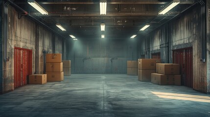 Aufkleber - Empty storage room, dusty, old, few boxes.