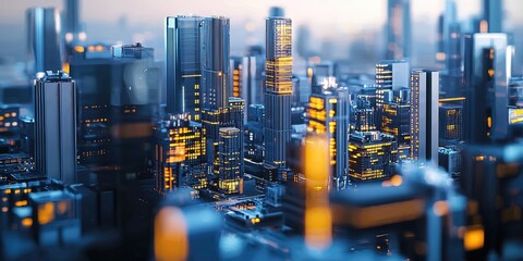 Poster - A futuristic cityscape with industrial buildings and infrastructure, featuring sleek shapes and digital networks that highlight modern design trends in urban manufacturin