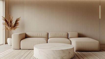 Poster - Contemporary Living Room with Minimalist Design and Textured Elements : Generative AI