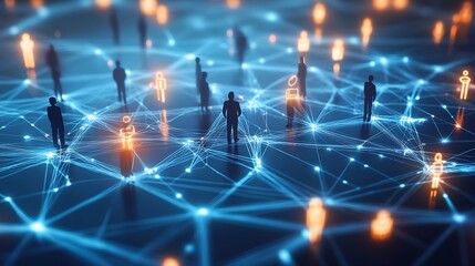 Poster - High-Tech Abstract Network Artwork Featuring Human Silhouettes and Illuminated Nodes on a Digital Background : Generative AI