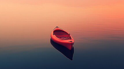 Poster - Lone Kayak Drifts on Tranquil Evening Waters Under Vibrant Sunset Sky : Generative AI