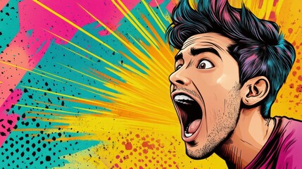 Aufkleber - Vibrant illustration of a man shouting with colorful background 