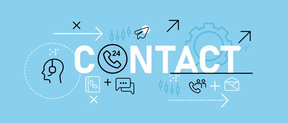Poster - Contact concept customer service assistance help operator communication work information design icons outline collection