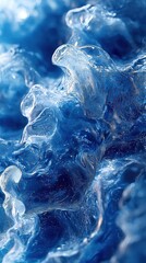 Poster - blue gelatinous waves create an abstract texture reminiscent of ocean foam at sunrise