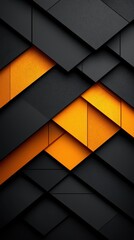 Poster - abstract geometric pattern featuring overlapping layers of black and orange shapes in a modern desig